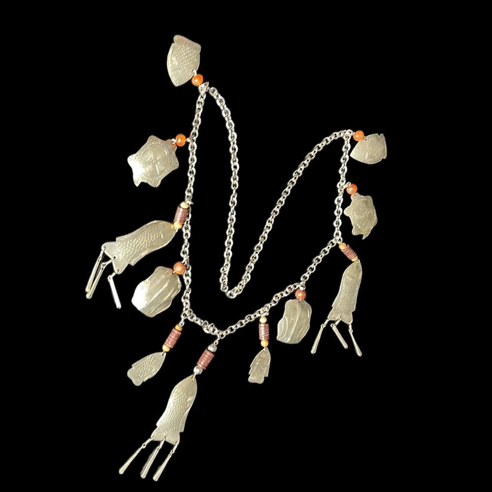 1970s Vintage Hmong Tribal Silver Charm Necklace